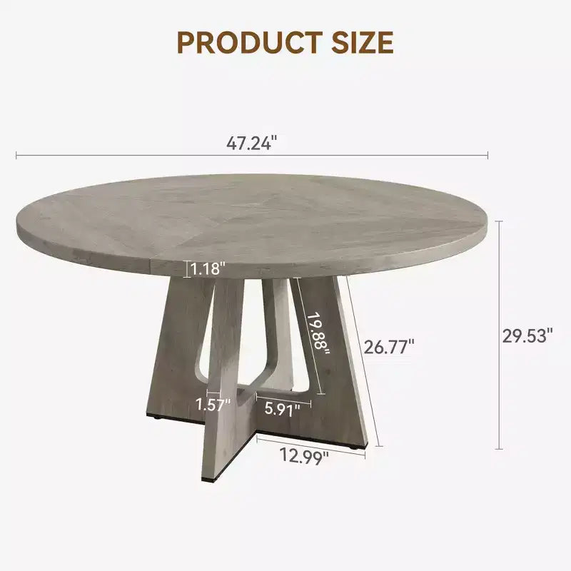47 in Round Large Dining Table Set for 4 to 6, Farmhouse Dinner Table with Wooden Top and Legs for Home Dining Room or Living Room