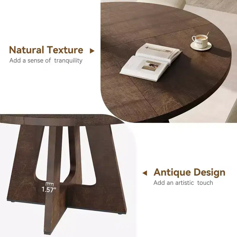 47 in Round Large Dining Table Set for 4 to 6, Farmhouse Dinner Table with Wooden Top and Legs for Home Dining Room or Living Room