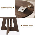 47 in Round Large Dining Table Set for 4 to 6, Farmhouse Dinner Table with Wooden Top and Legs for Home Dining Room or Living Room