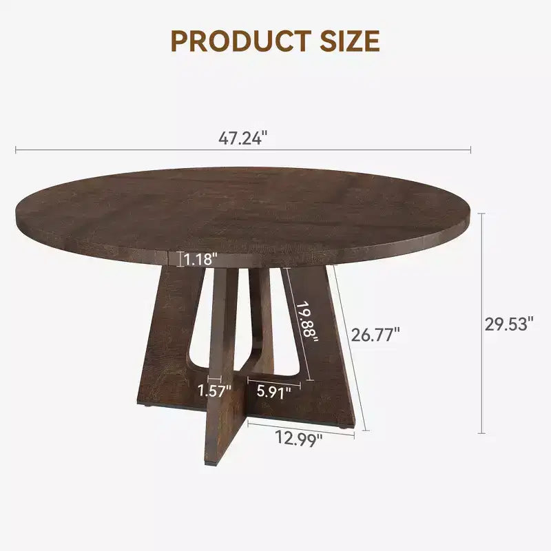 47 in Round Large Dining Table Set for 4 to 6, Farmhouse Dinner Table with Wooden Top and Legs for Home Dining Room or Living Room