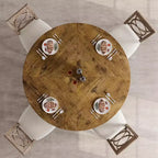 47 in Round Large Dining Table Set for 4 to 6, Farmhouse Dinner Table with Wooden Top and Legs for Home Dining Room or Living Room