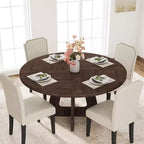 47 in Round Large Dining Table Set for 4 to 6, Farmhouse Dinner Table with Wooden Top and Legs for Home Dining Room or Living Room