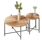 Radial Pattern 2-Piece Coffee and End Table Set - Waterproof MDF with PVC Cover, Distressed Cylindrical Design, Red Cedar-Brown