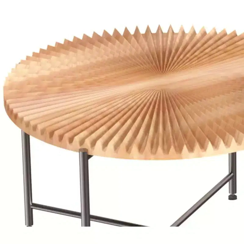 Radial Pattern 2-Piece Coffee and End Table Set - Waterproof MDF with PVC Cover, Distressed Cylindrical Design, Red Cedar-Brown