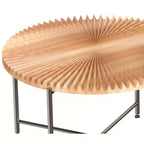 Radial Pattern 2-Piece Coffee and End Table Set - Waterproof MDF with PVC Cover, Distressed Cylindrical Design, Red Cedar-Brown