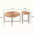 Radial Pattern 2-Piece Coffee and End Table Set - Waterproof MDF with PVC Cover, Distressed Cylindrical Design, Red Cedar-Brown