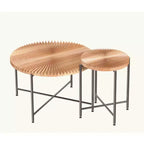 Radial Pattern 2-Piece Coffee and End Table Set - Waterproof MDF with PVC Cover, Distressed Cylindrical Design, Red Cedar-Brown