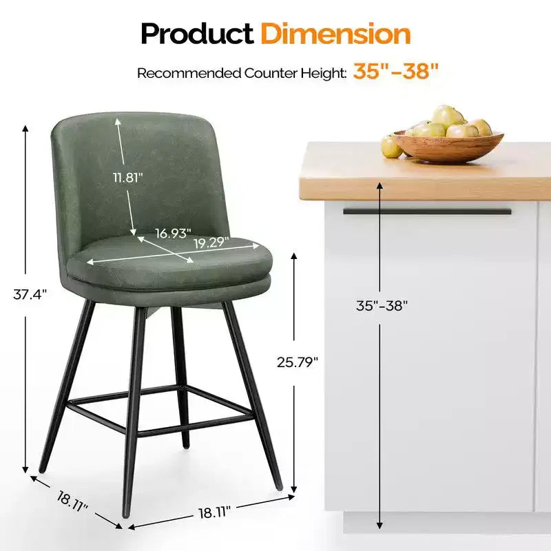 Karl Home Contemporary Bar Stool set of 2 Swivel Feature, PU Leather & Durable Quality