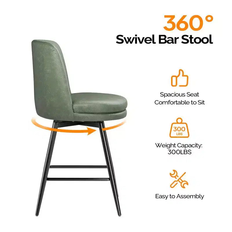 Karl Home Contemporary Bar Stool set of 2 Swivel Feature, PU Leather & Durable Quality