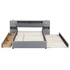 MAYEERTY Upholstered Platform Bed with Reading Lights, Storage Headboard & Trundle with Underbed Drawers
