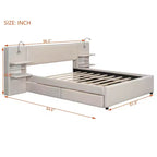 MAYEERTY Upholstered Platform Bed with Reading Lights, Storage Headboard & Trundle with Underbed Drawers
