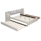 MAYEERTY Upholstered Platform Bed with Reading Lights, Storage Headboard & Trundle with Underbed Drawers
