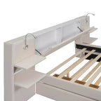 MAYEERTY Upholstered Platform Bed with Reading Lights, Storage Headboard & Trundle with Underbed Drawers