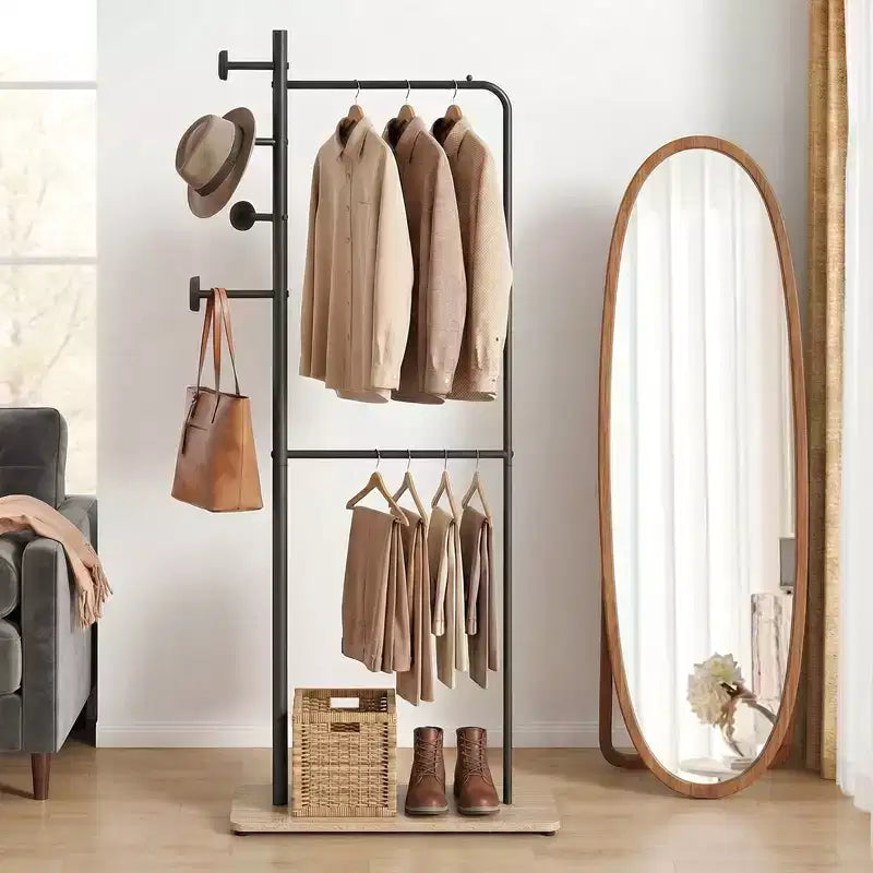 Costway Double Rods Clothes Hanging Rack Freestanding Clothes Organizer Garment Rack