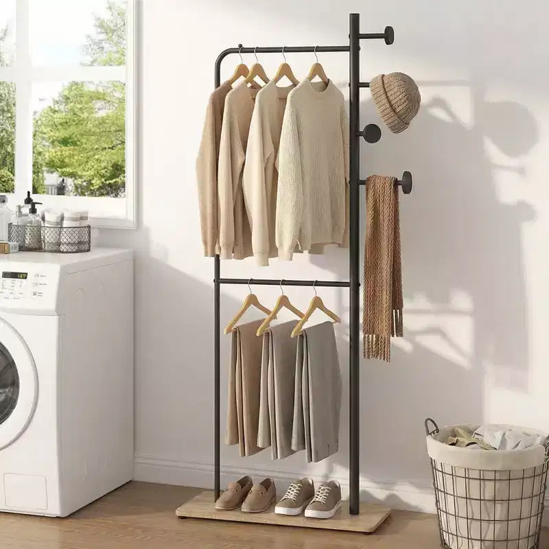 Costway Double Rods Clothes Hanging Rack Freestanding Clothes Organizer Garment Rack