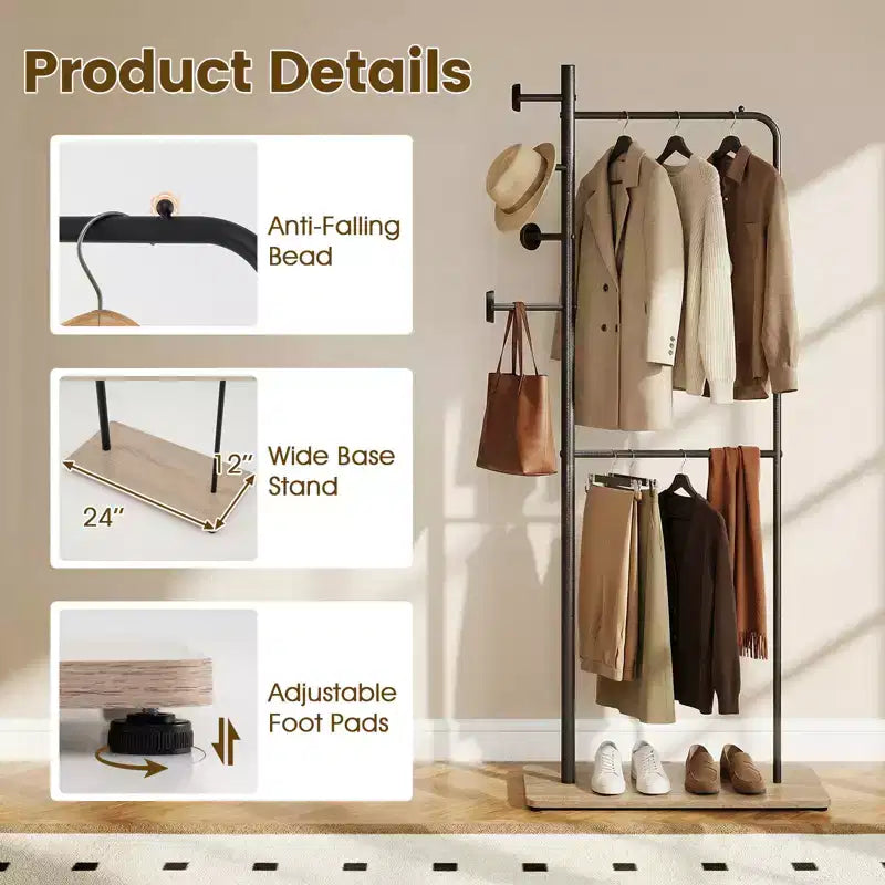 Costway Double Rods Clothes Hanging Rack Freestanding Clothes Organizer Garment Rack