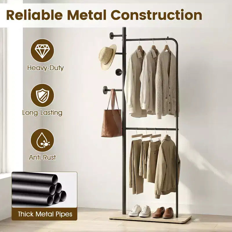 Costway Double Rods Clothes Hanging Rack Freestanding Clothes Organizer Garment Rack
