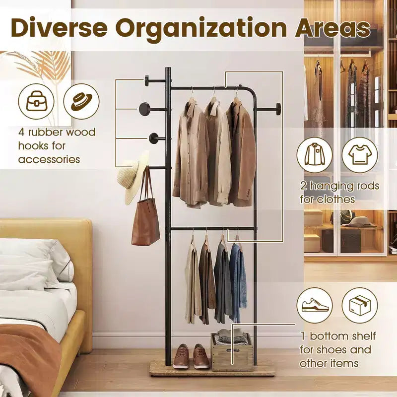Costway Double Rods Clothes Hanging Rack Freestanding Clothes Organizer Garment Rack